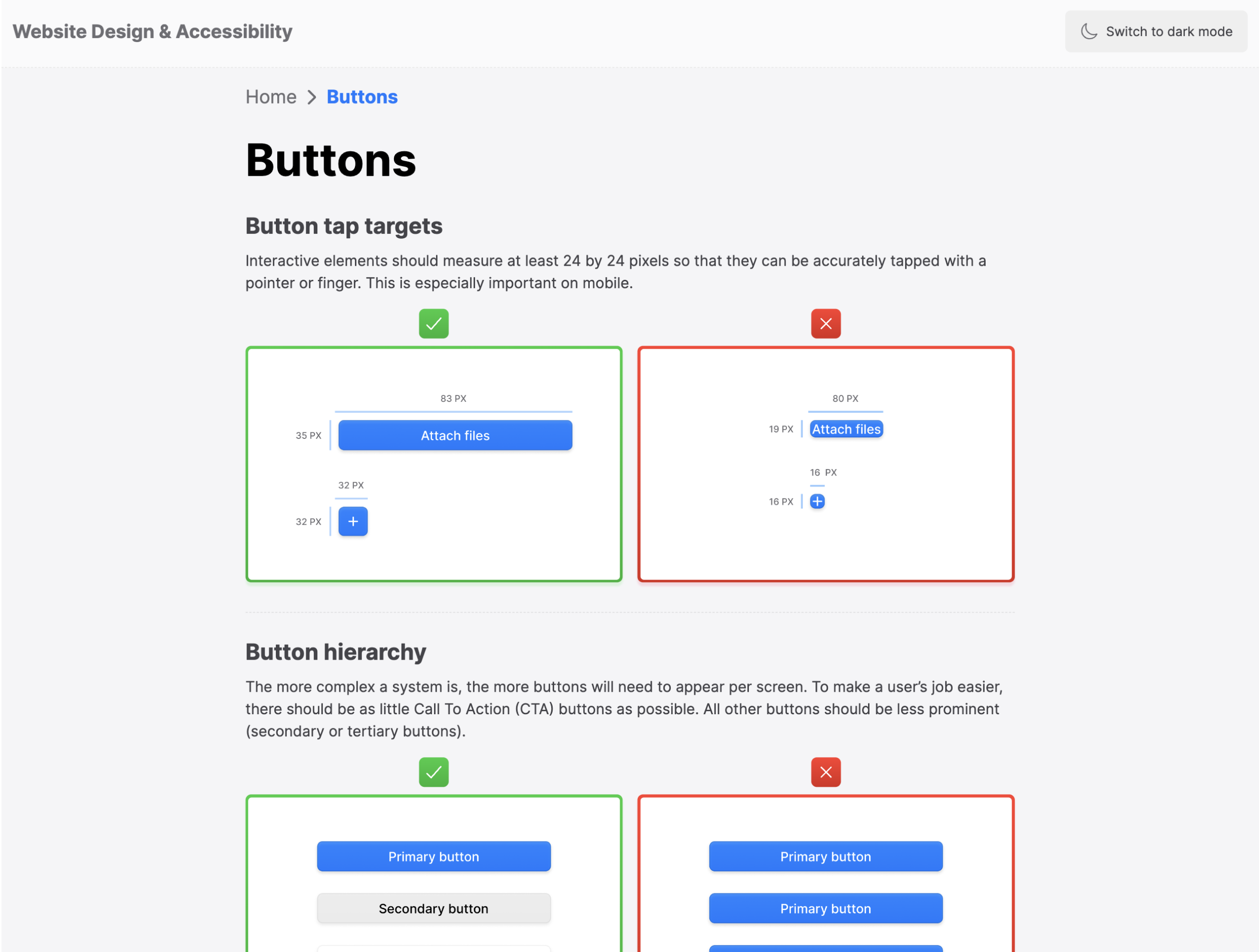 'Buttons' page of UI Dos and Don'ts website