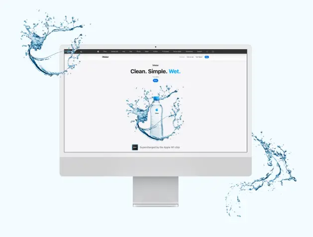 parody landing page of the iWater product, focusing on the hero section