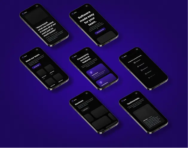7 isometric phones displaying the Nova website